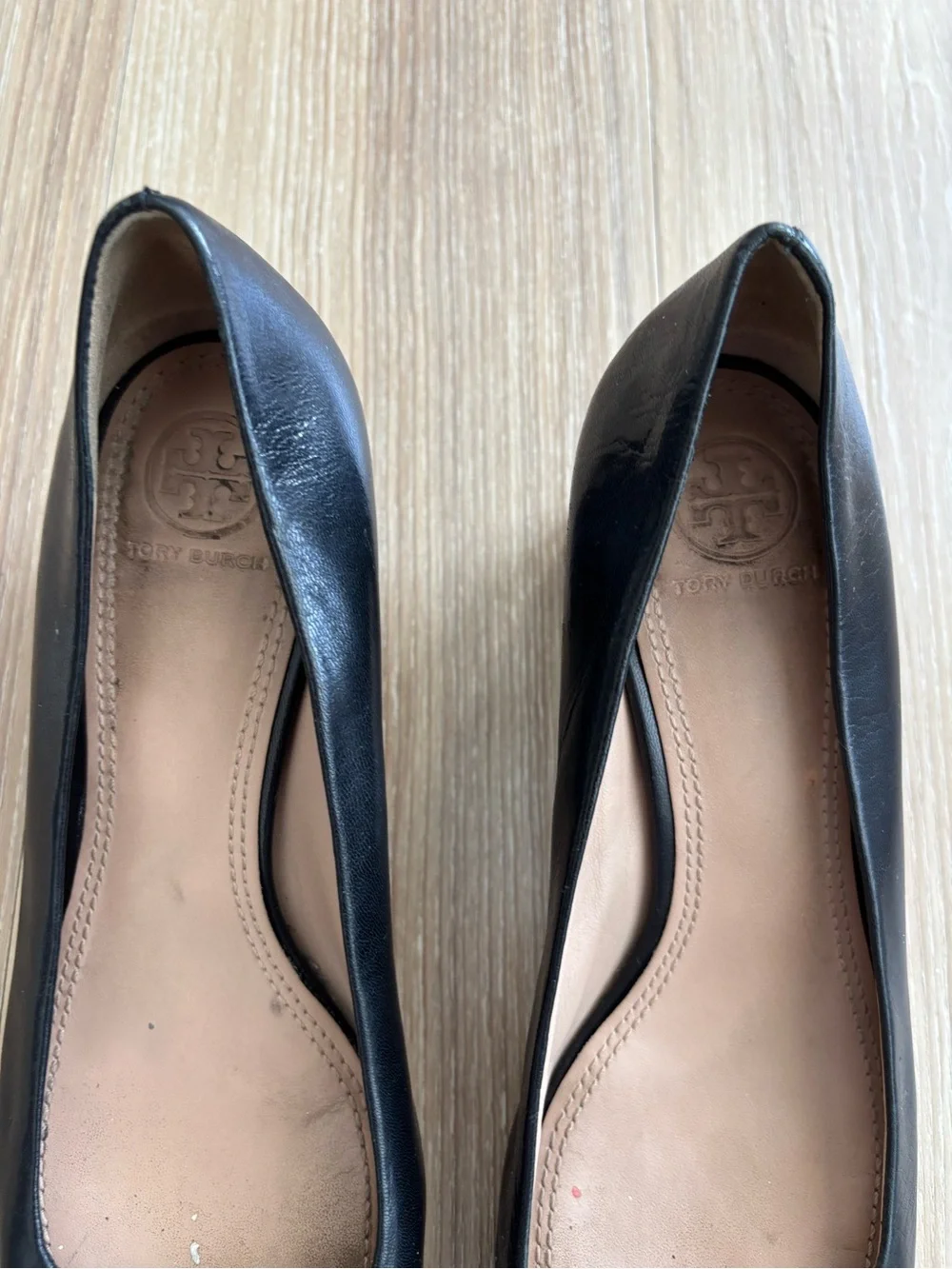 Tory Burch Heels Gemini Link Black Leather Logo Pumps Womens 8 Office Classic